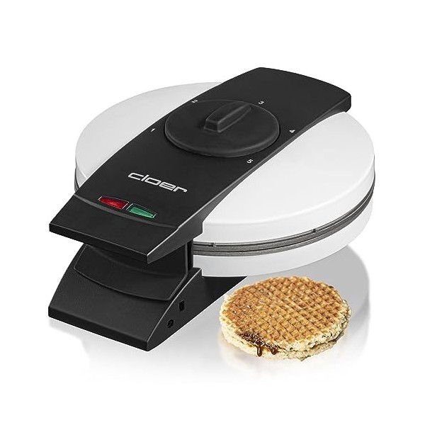Cloer 1641S Gaufrier Stroop pour gaufres Stroop hollandaises, 850 W, Plaques de cuisson 14,5 cm Ø, Lumière de cuisson, Temps 