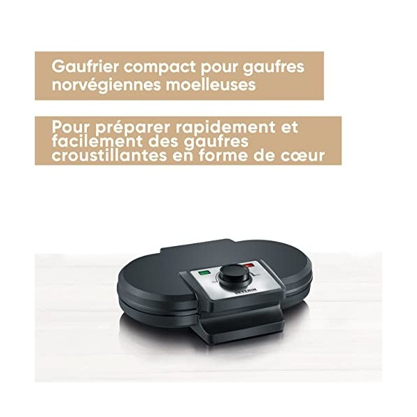 SEVERIN Gaufrier Duo 1 200 W, Appareil à gaufres au revêtement antiadhésif pour deux gaufres norvégiennes moelleuses et crous