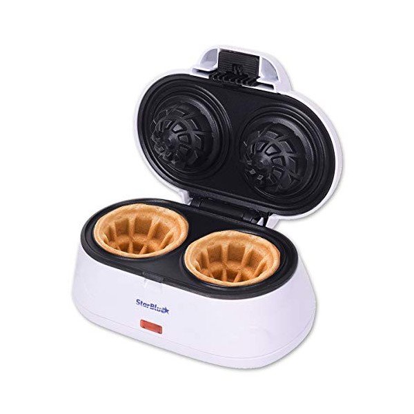 StarBlue Double Gaufrier Pour Gaufres En Forme De Coupelle, Cadeau Ideal, 220-240 V, 50/60 Hz, 1200 W, Prise UK Adaptateur De