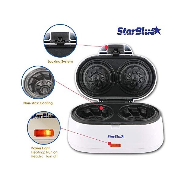StarBlue Double Gaufrier Pour Gaufres En Forme De Coupelle, Cadeau Ideal, 220-240 V, 50/60 Hz, 1200 W, Prise UK Adaptateur De