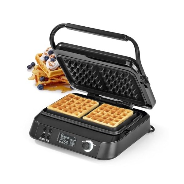 N8WERK Premium Gaufrier Midnight Edition | 1600 W | 5 programmes | 7 niveaux de brunissage | écran LCD | compte à rebours | p