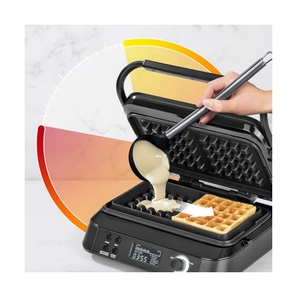 N8WERK Premium Gaufrier Midnight Edition | 1600 W | 5 programmes | 7 niveaux de brunissage | écran LCD | compte à rebours | p