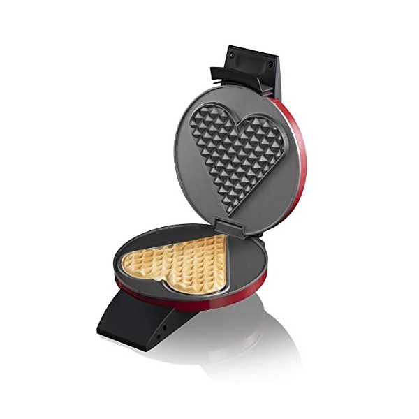 Cloer 1633V Gaufrier pour un gros coeur de gaufre, Revêtement antiadhésif , Lumière de cuisson, 930W, boîtier métallique laqu