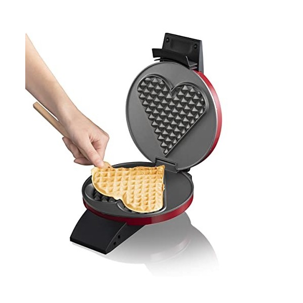 Cloer 1633V Gaufrier pour un gros coeur de gaufre, Revêtement antiadhésif , Lumière de cuisson, 930W, boîtier métallique laqu