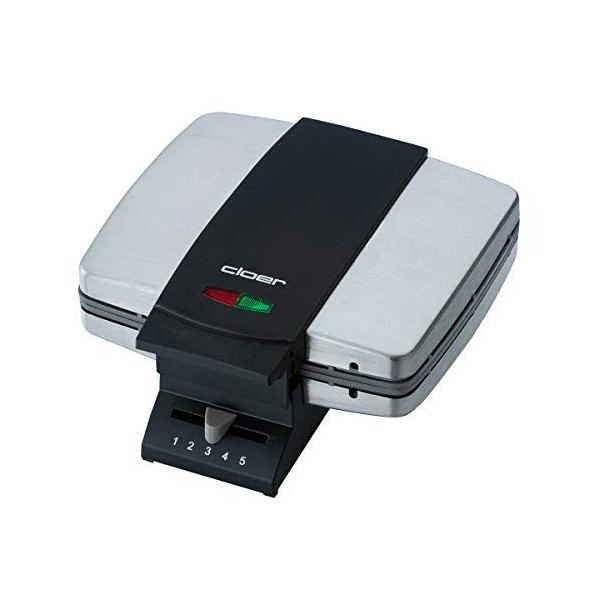 Cloer 1459 Gaufrier pour gaufres de Bruxelles, 1000 W, lumière de cuisson, degré de brunissement infiniment variable, noir