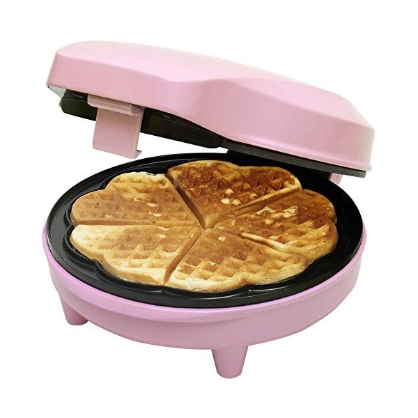 Bestron Gaufrier pour Gaufres Classiques en Forme de Cœur, Gaufrier avec Revêtement Anti-Adhésif pour Gaufres en Forme de Cœu