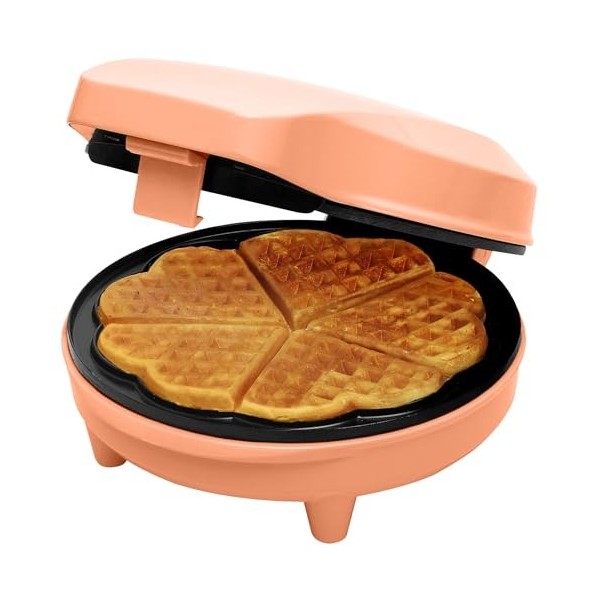 Bestron Gaufrier pour Gaufres Classiques en Forme de Cœur, Gaufrier avec Revêtement Anti-Adhésif pour Gaufres en Forme de Cœu