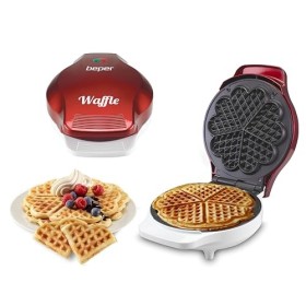 BEPER BT.603Y - Gaufrier, appareil à gaufres, 5 gaufres à la fois, plaque antiadhésive de 18cm, 800-1000W - Rouge/Blanc