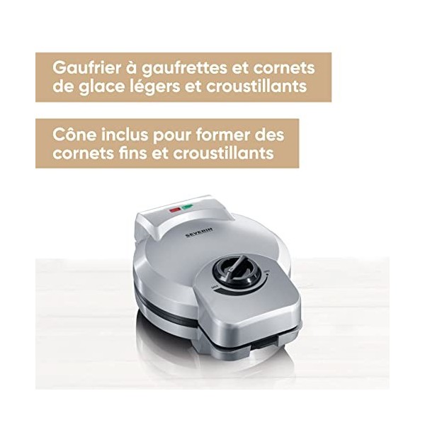 SEVERIN Gaufrier à cornets de glace 850 W, Appareil à gaufres au revêtement antiadhésif, Machine à gaufres pour des cornets l