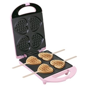 Bestron Gaufrier pour de petites gaufres en forme de cœur piquées sur bâtonnet, Design rétro, Sweet Dreams, 780 W, Rose