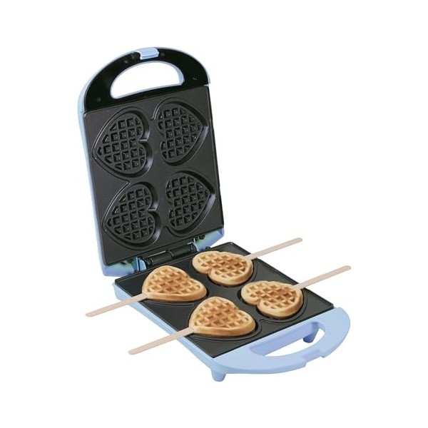 Bestron Gaufrier pour de petites gaufres en forme de cœur piquées sur bâtonnet, Design rétro, Sweet Dreams, 780 W, Rose