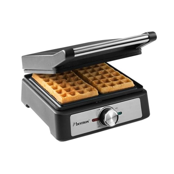 Bestron Gaufrier pour gaufres belges, Gaufrier de Bruxelles pour deux gaufres épaisses, avec revêtement antiadhésif & poignée