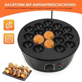 Takoyaki Machine, 18 Grille Ménage Takoyaki Poêle Pancake Ball Mini Électrique Takoyaki Cuisson Pan Puffs Pan DIY Petit Déjeu