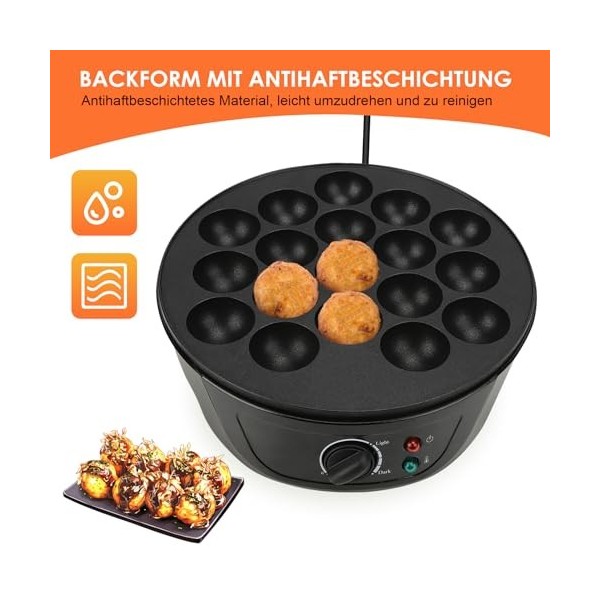 Takoyaki Machine, 18 Grille Ménage Takoyaki Poêle Pancake Ball Mini Électrique Takoyaki Cuisson Pan Puffs Pan DIY Petit Déjeu