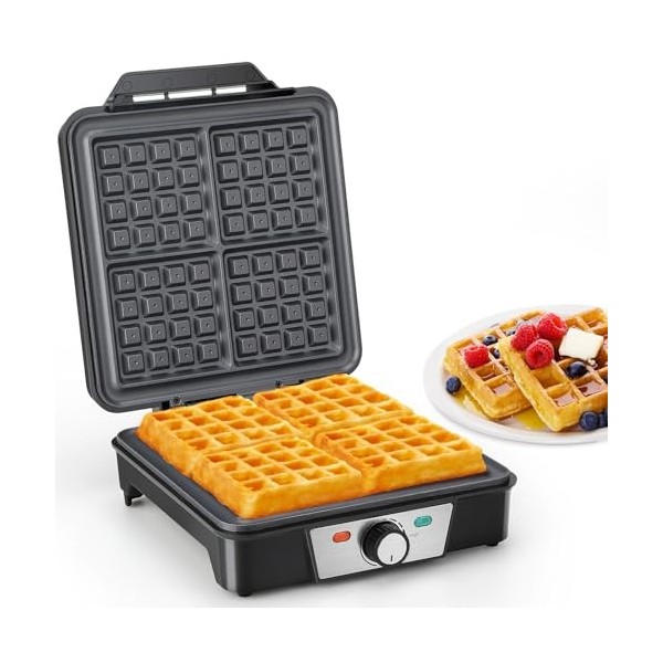 VINATO Gaufrier, Machine à Gaufre pour 4 Gaufres, Chaleur Rapide et Stable, Machine Gaufre avec Revêtement Antiadhésif des Pl