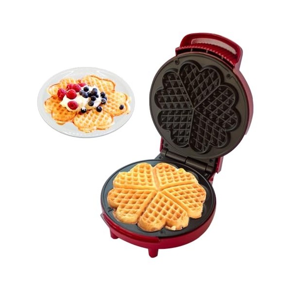BEHOME Gaufrier puor Gaufres Coeur avec revêtement anti-adhésif, Pieds Antidérapants, 1000 W | Appareil à Gauffres pour 5 gau