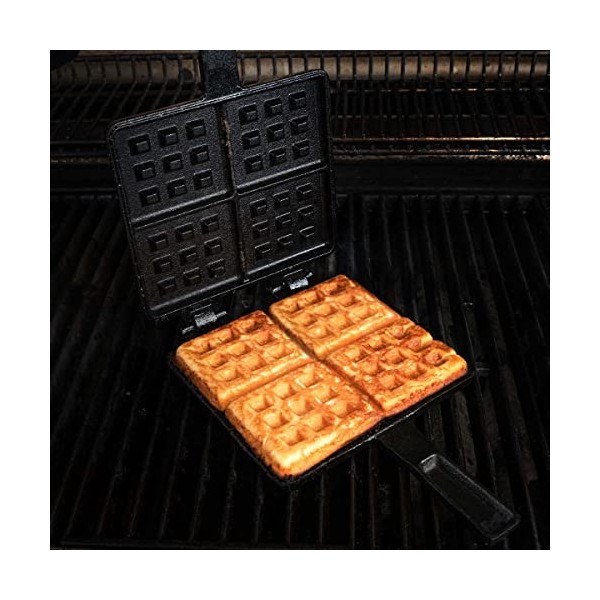 SANTOS Gaufrier en fonte rectangulaire avec poignée – 17,5 cm x 18,5 cm – Gaufrier altmodisch en fonte pour barbecue, four à 
