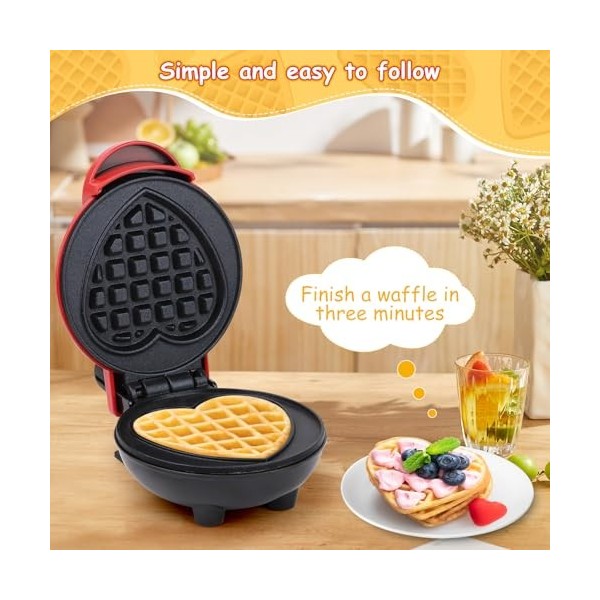 Mini Gaufrier en Forme de Cœur, RISVOWO 350W Machines à Gaufres avec Revêtement Anti-Adhésif, Petit Gaufrier pour les Anniver