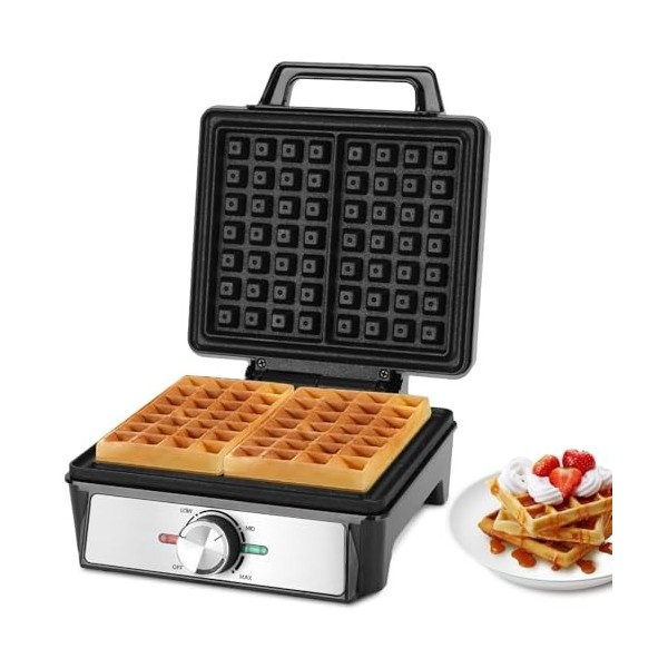 Aigostar Gaufrier pour 2 Gaufres Belges, 1600W, Plaques Profondes Antiadhésives, 20,2x17,2x2 cm, Gauffrier avec Température R