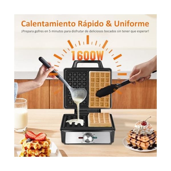 Aigostar Gaufrier pour 2 Gaufres Belges, 1600W, Plaques Profondes Antiadhésives, 20,2x17,2x2 cm, Gauffrier avec Température R