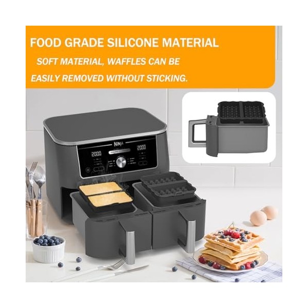 2 Stück Waffeleinsatz,Silikon Waffelplatten Zubehör Kompatibel mit Ninja AF300EU, AF400EU, AF451EU, SL400EU und AF500DE Heißl