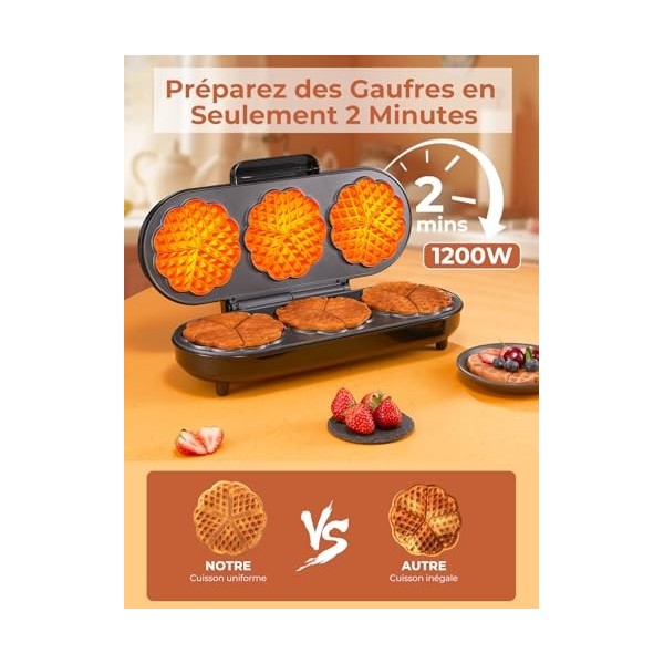 Machine À Gauffre Coeur, 15 Gaufres Classiques En Forme De Cœur, Gaufrier Électrique pour 3 gaufres en forme de cœur, Revêtem