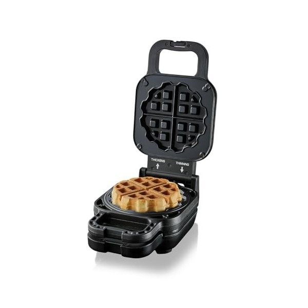 Cloer - 6150 - Waffle Pie Maker, Gaufrier pour Gaufres Fourrées, Mini Gaufres 11.5 cm ou avec Anneau dEspacement pour Fourra