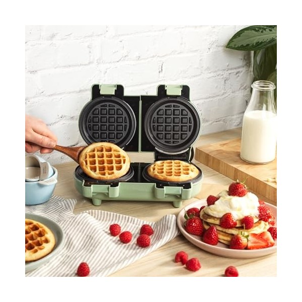 Petra PT5922GRVDE Mini gaufrier double – Machine à friandises compacte, plaques antiadhésives amovibles, compacte pour un ran