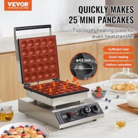 VEVOR Appareil à Pancake 25PCs 43 mm, Crêpière Commerciale 1700 W, Appareil à Poffertjes Dorayaki en Acier Inoxydable Antiadh