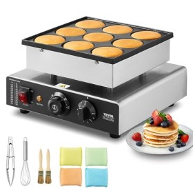 VEVOR Appareil à Pancake 9PCs 76 mm, Crêpière Commerciale 850 W, Appareil à Poffertjes Dorayaki en Acier Inoxydable Antiadhés