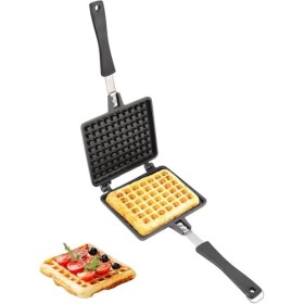 Plaque de cuisson à gaufres avec long manche et grille anti-adhésive, la gaufrier est fabriquée en aluminium moulé sous press