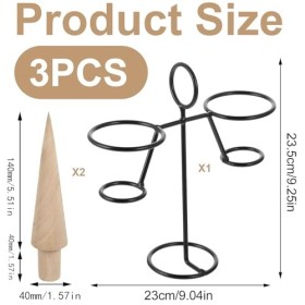 Lumeclat Set de 3 pièces pour cornets de glace en bois, comprenant 2 rouleaux pour cônes de gaufres et un support de présenta