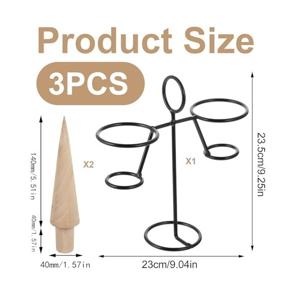 Lumeclat Set de 3 pièces pour cornets de glace en bois, comprenant 2 rouleaux pour cônes de gaufres et un support de présenta
