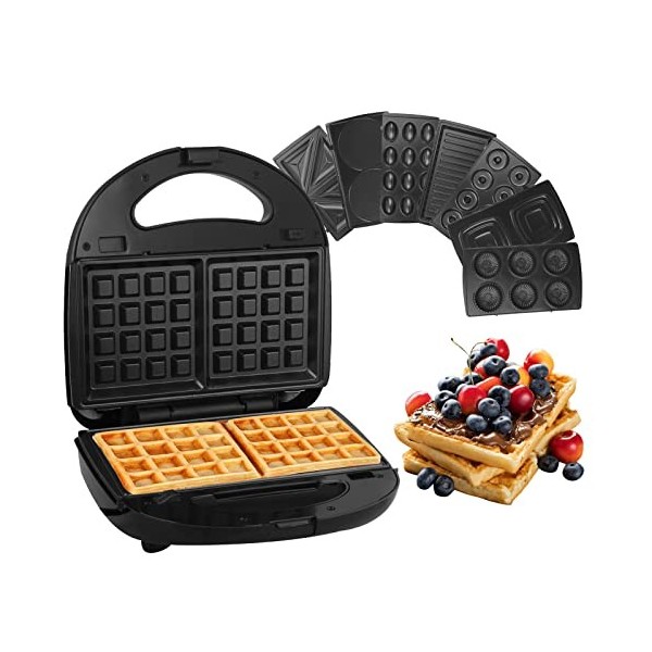 Vinteky Gaufrier 8 en 1 Croque-monsieur Machine à Sandwich avec 8 Plaques Antiadhésives Amovibles et Interchangeables, Chauff