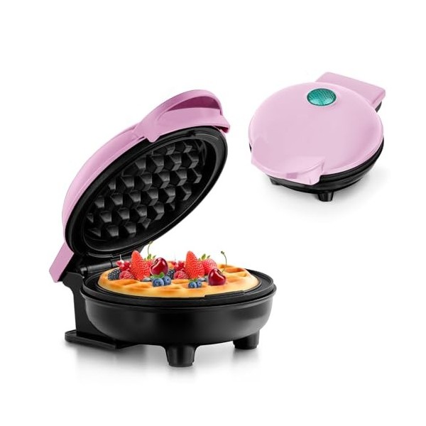 Mini Gaufrier pour Gaufres Classiques, Petit Gaufrier avec Antiadhésif Design Rétro pour Anniversaires, Fêtes de Famille, Ros