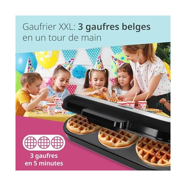 ADE XL gaufrier pour 3 gaufres classique en même temps | 1.200 watts de puissance | revêtement antiadhésif | parfait pour les