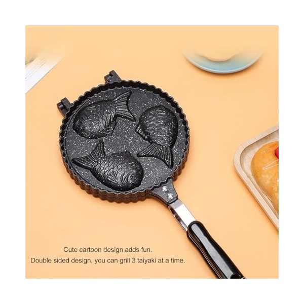 Machine à Gaufres au Poisson Taiyaki avec Plaque de Cuisson Antiadhésive et Longue Poignée, Moule à Gâteau Japonais Double Fa