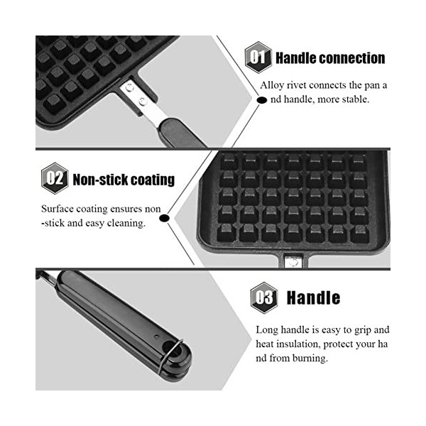 Gaufrier à Gaz de Cuisine Domestique, Plaque de Presse à Gaufres Belge en Aluminium, Moule de Cuisson à Gaufres Double Face e