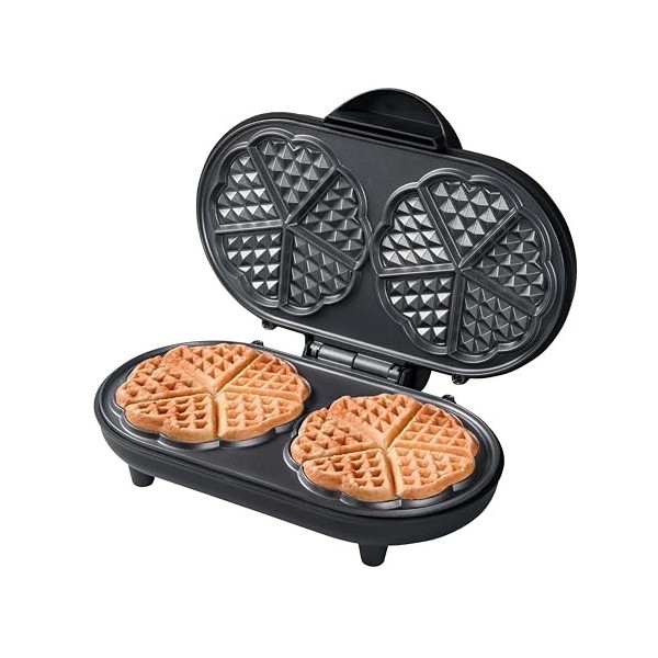 Bestron Gaufrier double pour gaufres classiques en forme de cœur, Gaufrier avec revêtement anti-adhésif, Sweet Dreams collect