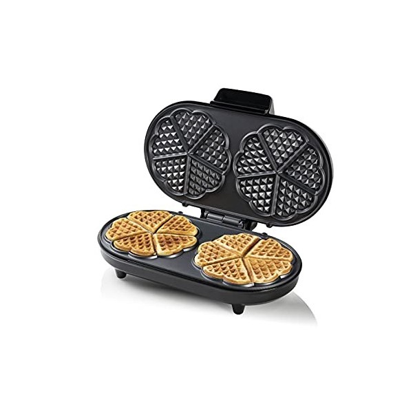 Bestron Gaufrier double pour gaufres classiques en forme de cœur, Gaufrier avec revêtement anti-adhésif, Sweet Dreams collect