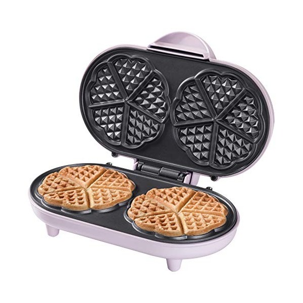 Bestron Gaufrier double pour gaufres classiques en forme de cœur, Gaufrier avec revêtement anti-adhésif, Sweet Dreams collect