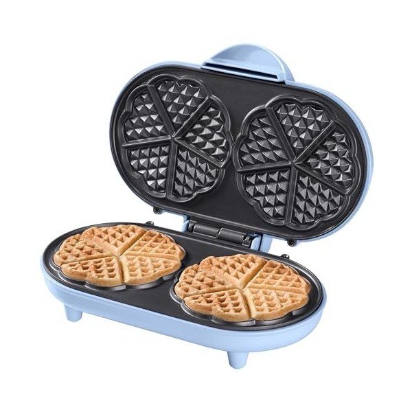Bestron Gaufrier double pour gaufres classiques en forme de cœur, Gaufrier avec revêtement anti-adhésif, Sweet Dreams collect