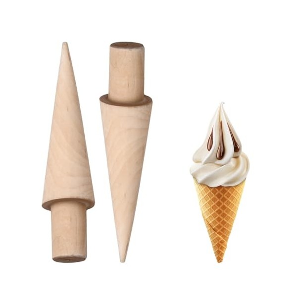 2 Pièces Glacée Rouleau Gaufres, Rouleau de Gaufres Mouler, Glacée Cône Rouleau, Moule à Cône de Crème, Moule à Cône en Bois,