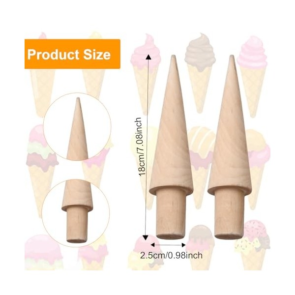 2 Pièces Glacée Rouleau Gaufres, Rouleau de Gaufres Mouler, Glacée Cône Rouleau, Moule à Cône de Crème, Moule à Cône en Bois,