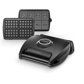 Gaufrier 4 Gaufres - 2 jeux de plaques Gaufres de Bruxelles + Gaufrettes, Noir Mat