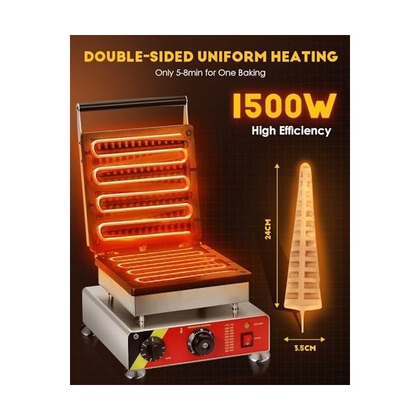 CGOLDENWALL Commercial Gaufrier Machine, Antiadhésif Machine à Gaufres en Forme darbreavec Minuterie et Contrôle de Températ