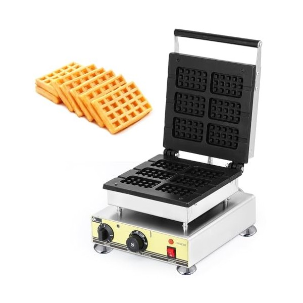 CGOLDENWALL NP-506 Gaufriers belges en forme de sucette, 6 pièces, 98 x 57 x 12 mm, acier inoxydable, plaque antiadhésive en 