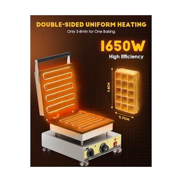 CGOLDENWALL NP-506 Gaufriers belges en forme de sucette, 6 pièces, 98 x 57 x 12 mm, acier inoxydable, plaque antiadhésive en 