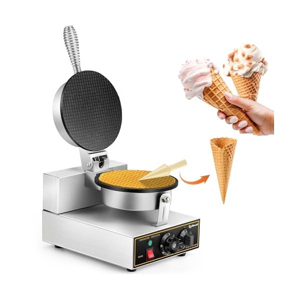 CGOLDENWALL Machine de Cônes de Gaufres NP-601 Anti-adhésifs 0-300° Contrôle de La Température Minuterie 0-5 Minutes pour La 