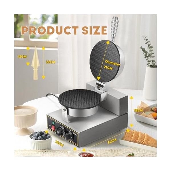 CGOLDENWALL Machine de Cônes de Gaufres NP-601 Anti-adhésifs 0-300° Contrôle de La Température Minuterie 0-5 Minutes pour La 